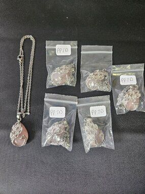 6pc Rose Quartz Bird Pendant Necklaces Peacock Phoenix Silver